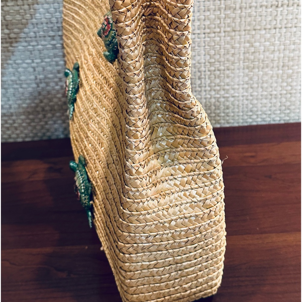 ๐4xHP๐VTG 3D Turtles Natural Straw Wooden Top Handle Tote Handmade B Lerner - Picture 9 of 13